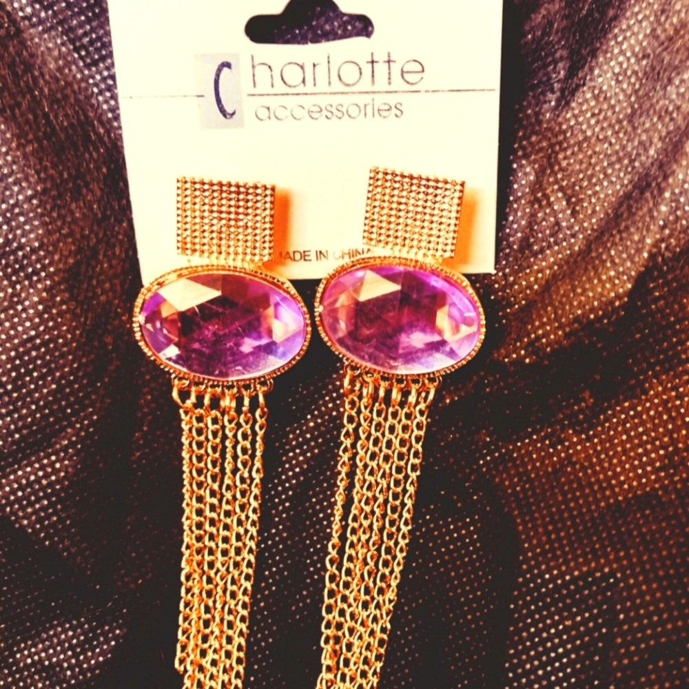 Gold tone and purple earrings